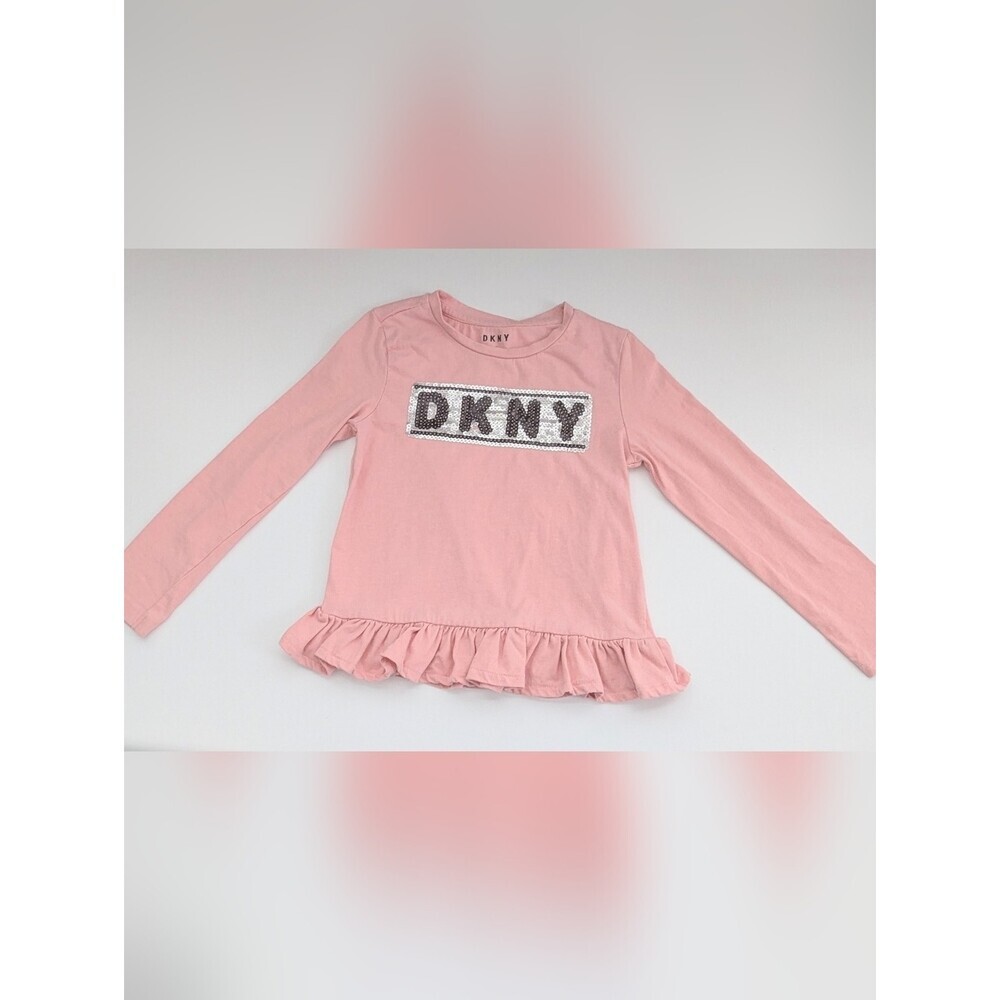 DKNY Girls' (Size 6) Long Sleeve Tee/Top w/Sequins Logo & Ruffled Hem - Picture 2 of 12